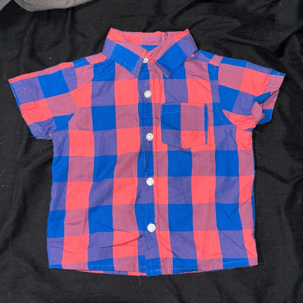 Vibrant Kids Checkered Button-Down Shirt - Blue and Red